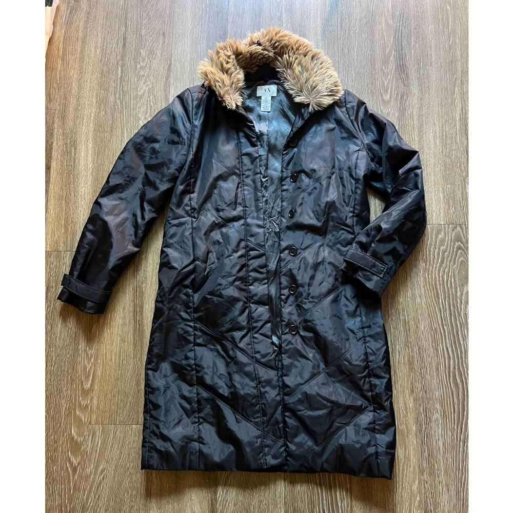 Armani Exchange Detachable Faux Fur Trim Black Coat